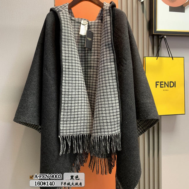 FFPONCHO 160 CM IN BLACK CASHMERE AND WOOL