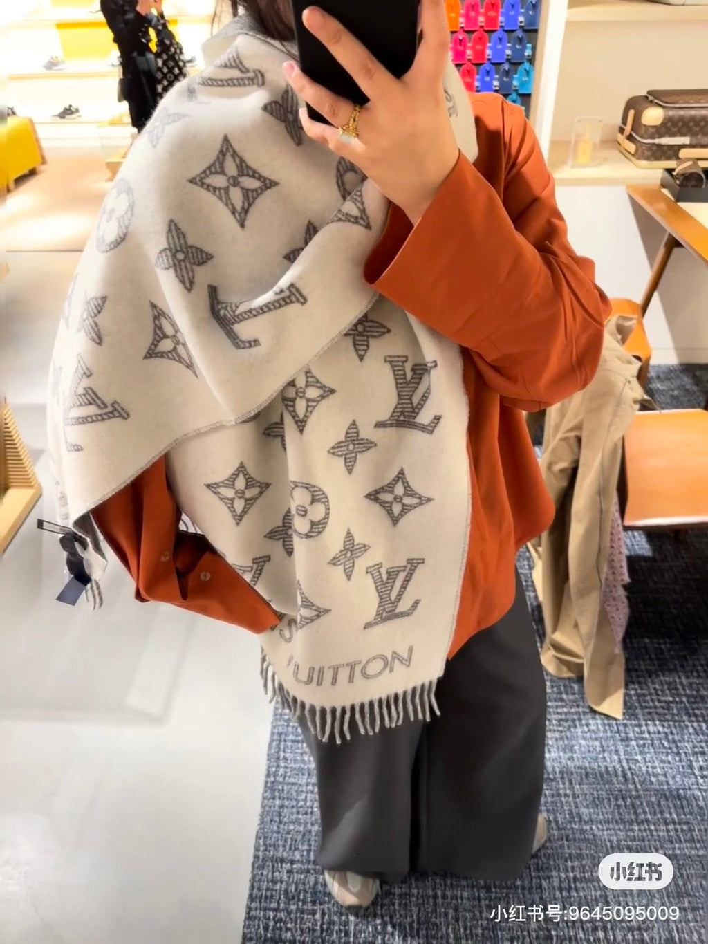 MONOGRAM SCARF 190 CM IN GREY CASHMERE 890653