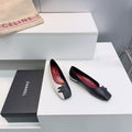 CHANEL 26S SQUARE-TOE FLATS IN BLACK AND WHITE LAMBSKIN