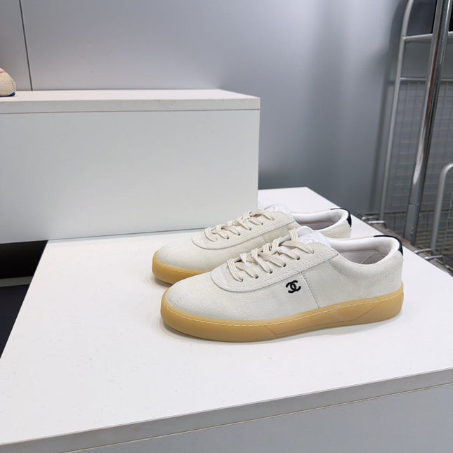 CHANEL 26S GUM SOLE SNEAKERS IN OFF-WHITE SUEDE