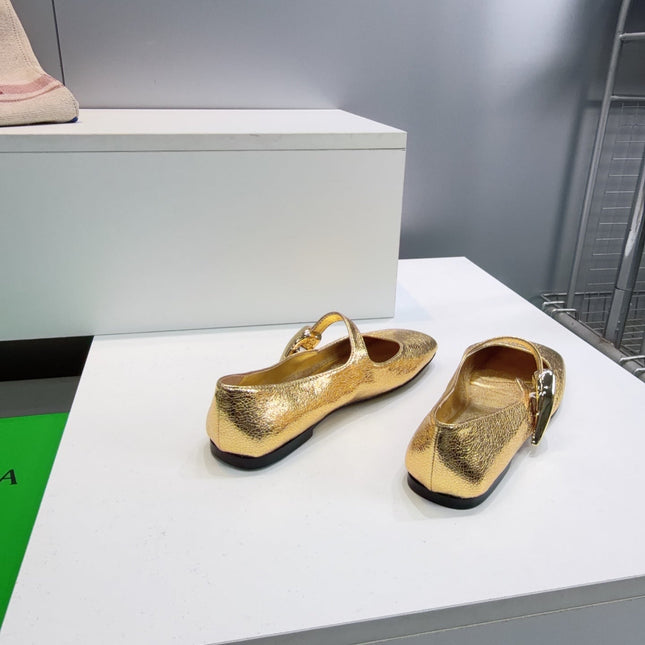 BOTTEGA VENETA 26S SQUARE-TOE MARY JANES IN GOLD LAMBSKIN