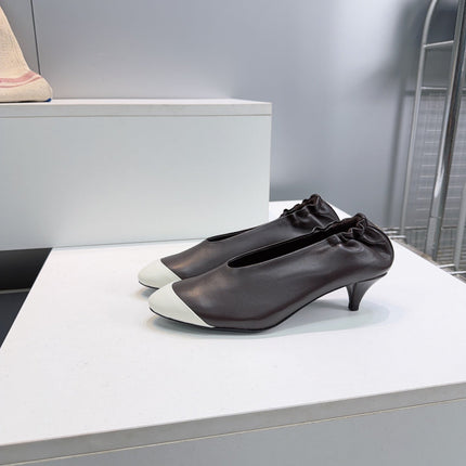 CHANEL 26S COLOR-BLOCK HIGH HEELS 45 MM IN DARK BROWN LAMBSKIN