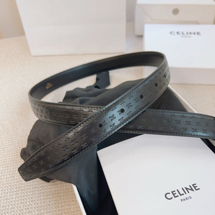 CELINE 25S BELT TRIOMPHE 25MM IN BLACK CALFSKIN DEBOSSED LOGO 563328