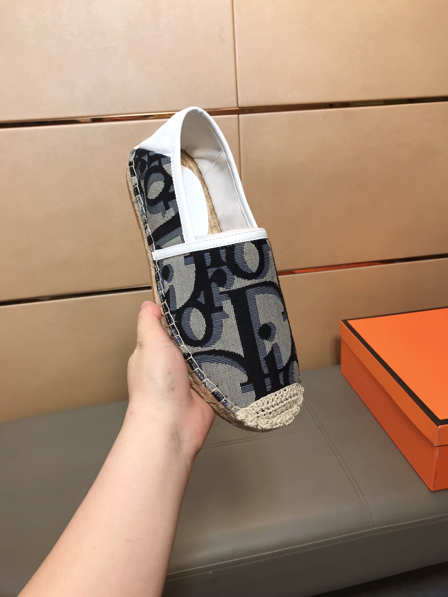 CD PARADISE ESPADRILLE LOAFER BLACK-GRAY MONOGRAM JACQUARD