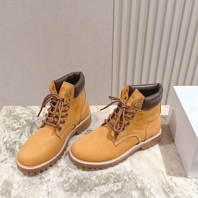 CELINE 25S MARTIN BOOTS IN MEDIUM ORANGE CALFSKIN
