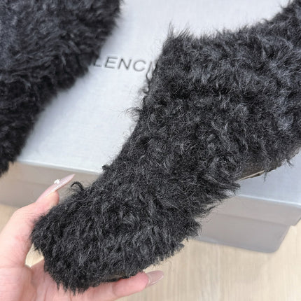 BALENCIAGA 25S MULES IN BLACK FAUX FUR