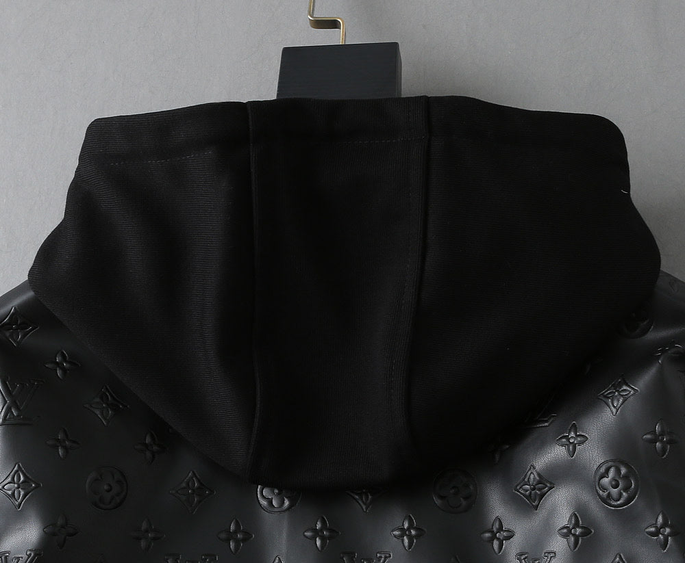 LV HOODED JACKET IN BLACK EMBOSSED CALFSKIN AND COTTON 239057