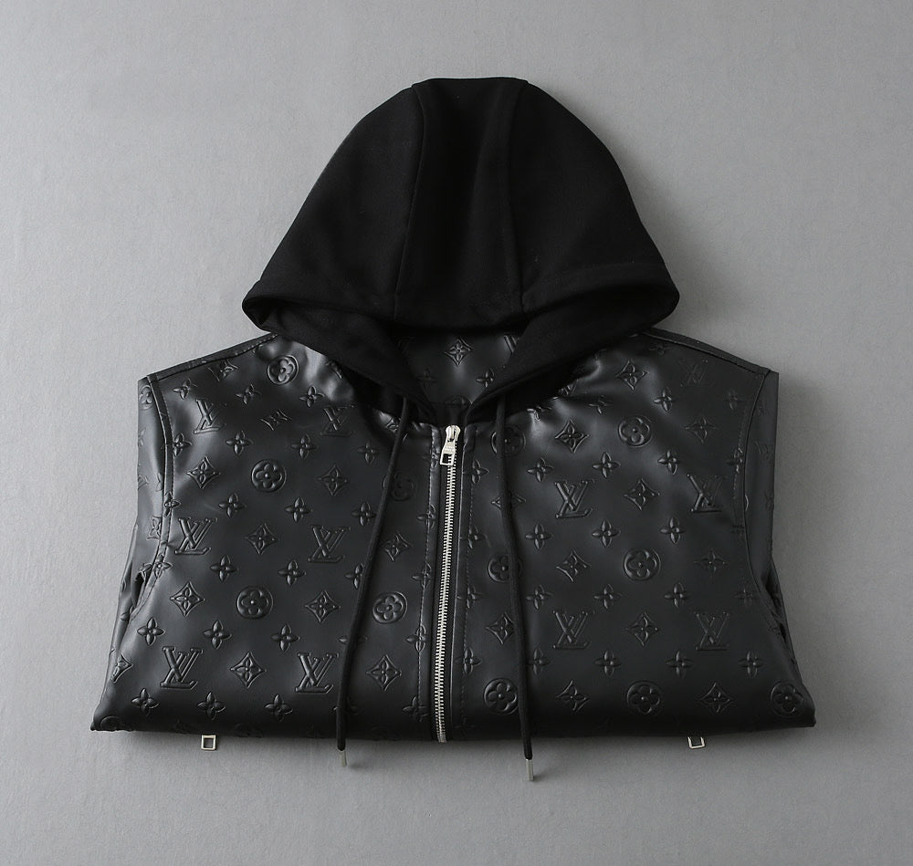LV HOODED JACKET IN BLACK EMBOSSED CALFSKIN AND COTTON 239057