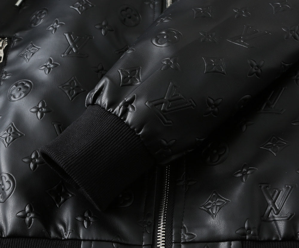 LV HOODED JACKET IN BLACK EMBOSSED CALFSKIN AND COTTON 239057