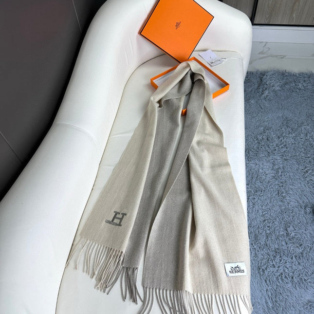 SCARF 190 CM IN WHITE MIX GRAY CASHMERE
