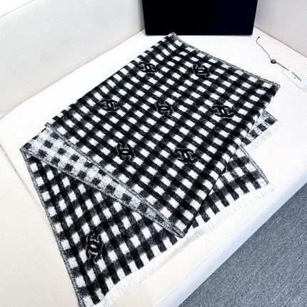 SCARF 190 CM IN BLACK MIX WHITE CARO CASHMERE AND WOOL 390944