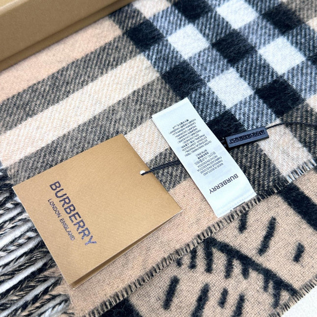 REVERSIBLE EKD SCARF 210 CM IN BLACK MIX CAMEL BEIGE CASHMERE 410182