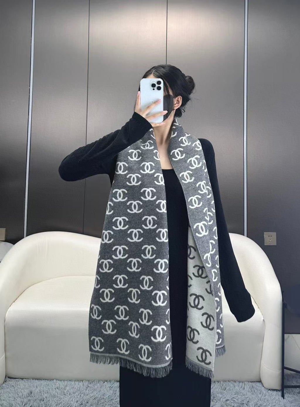 CHANEL 25S SCARF 180 IN CASHMERE WOOL 733941