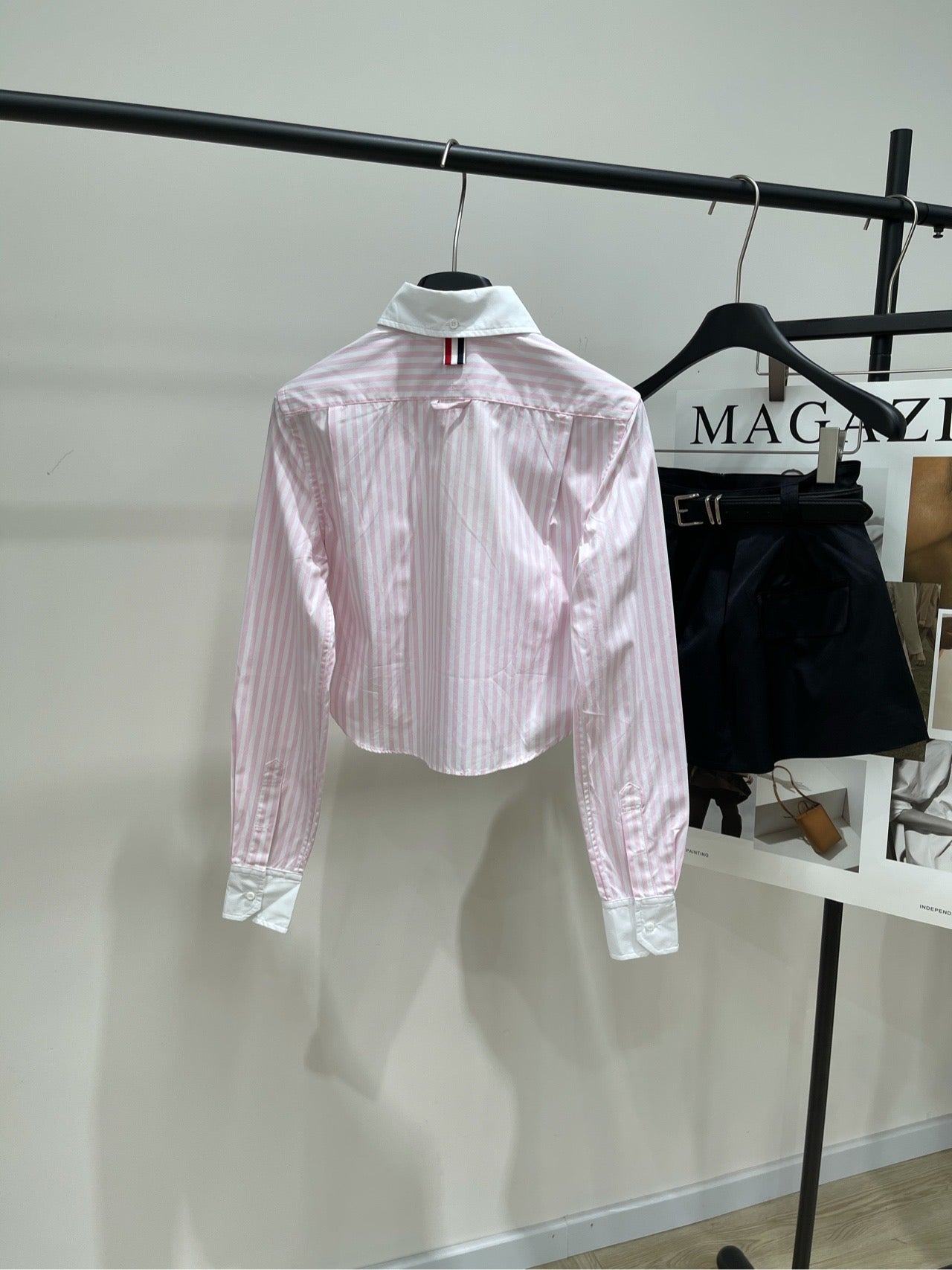 THOM VERTICAL STRIPE LONG-SLEEVE SHIRT IN PINK AND WHITE 246255