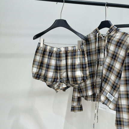 ACNE STUDIOS INSPIRED HOODED PLAID SHIRT + PAPERBAG SHORTS SET 267905