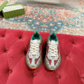 GG RHYTON TRAINER LIGHT GRAY AND SCARLET CALFSKIN