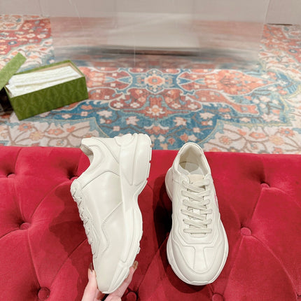 GG RHYTON TRAINER WHITE CALFSKIN WITH PINK LOGO