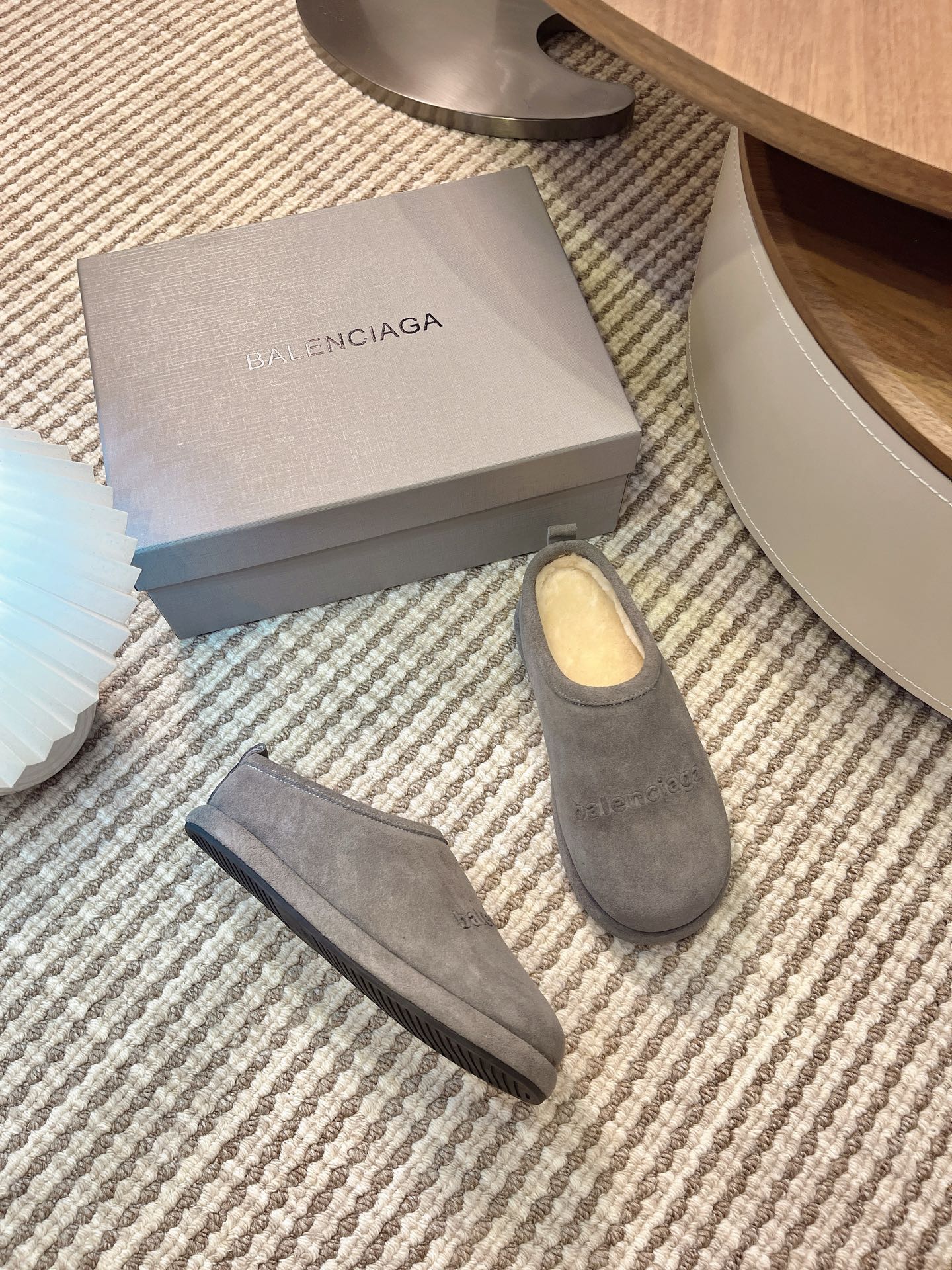 BALENCIAGA 25S AURALEE SLIP-ON 25 MM IN GREY SUEDE