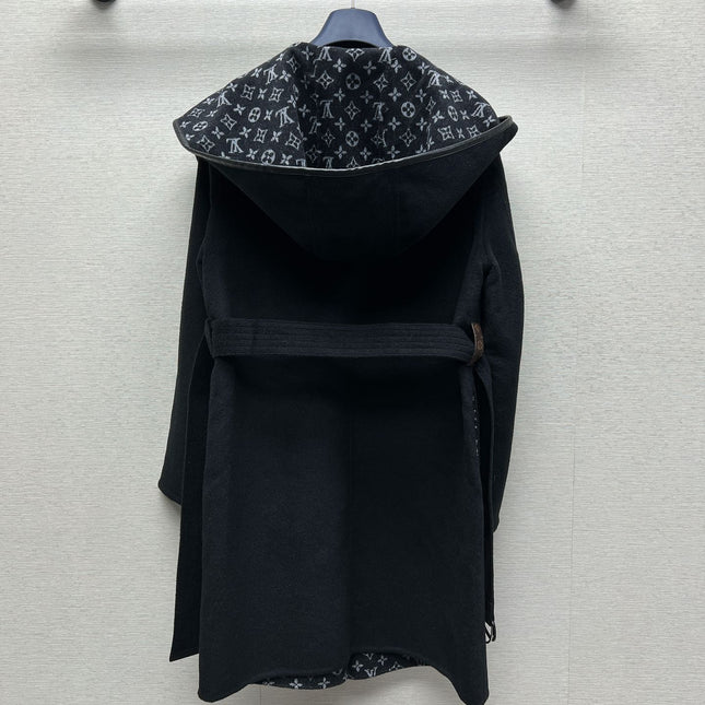 LV MONOGRAM MAXI COLLAR COAT IN BLACK WOOL 288066
