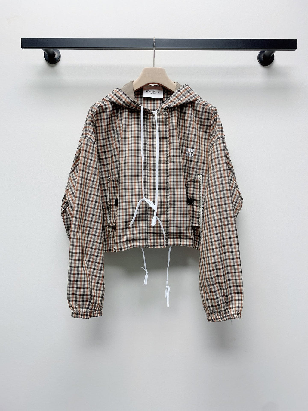 MIUMIU PLAID HOODED JACKET 228063