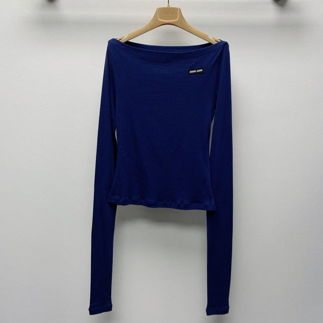 MIUMIU OFF-SHOULDER LOGO T-SHIRT 268133