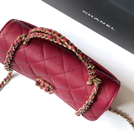 CHANEL 25S KELLY BAG 18 IN DARK RED CAVIAR LEATHER WITH GOLD HARDWARE