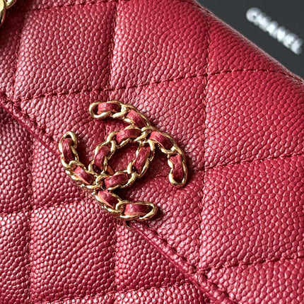 CHANEL 25S KELLY BAG 18 IN DARK RED CAVIAR LEATHER WITH GOLD HARDWARE