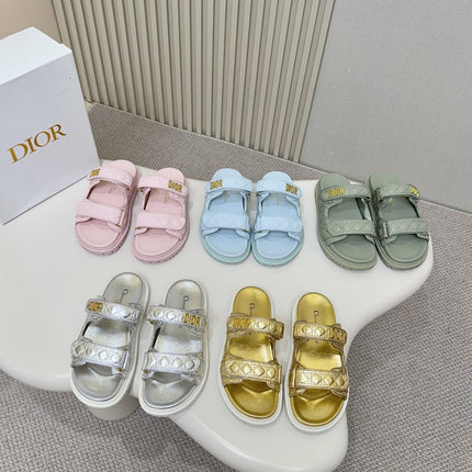 DIOR CLASSIC DOUBLE-STRAP SLIDES 25S IN PASTEL BLUE CALFSKIN