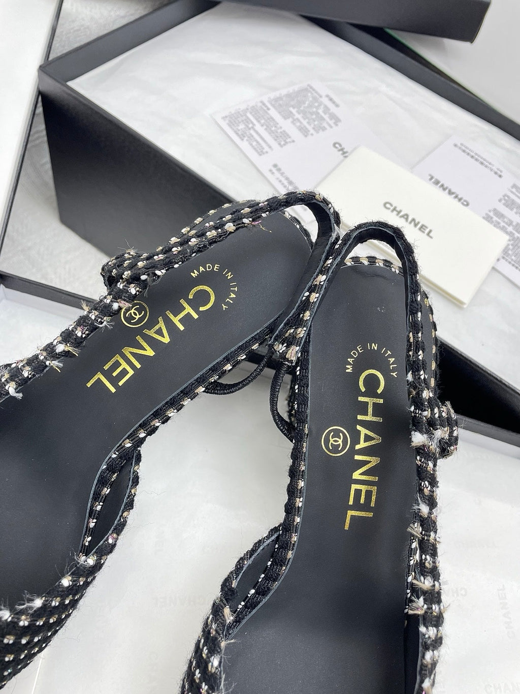 CC SLINGBACK 25S 65 MM IN BLACK TWEED AND FABRIC