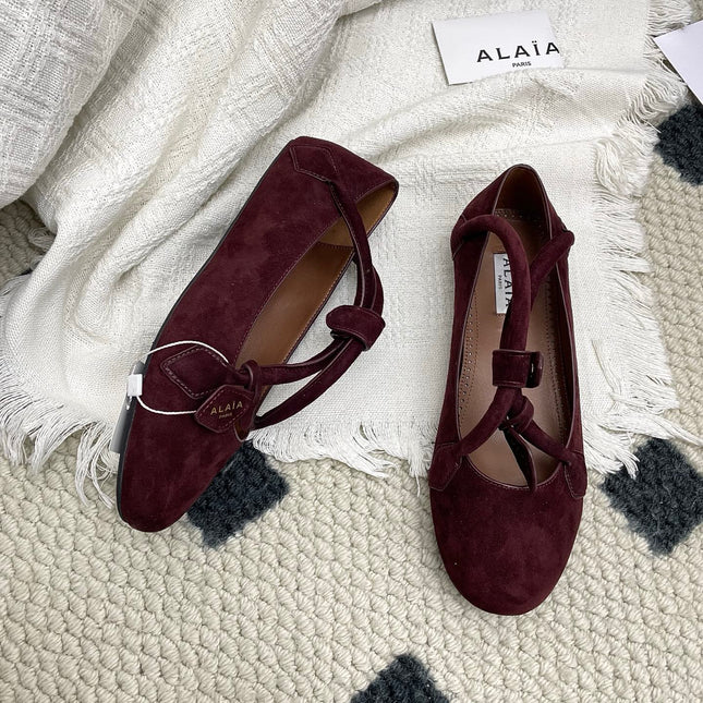 ALAIA 26S BALLET TECKEL IN DARK RED SUEDE