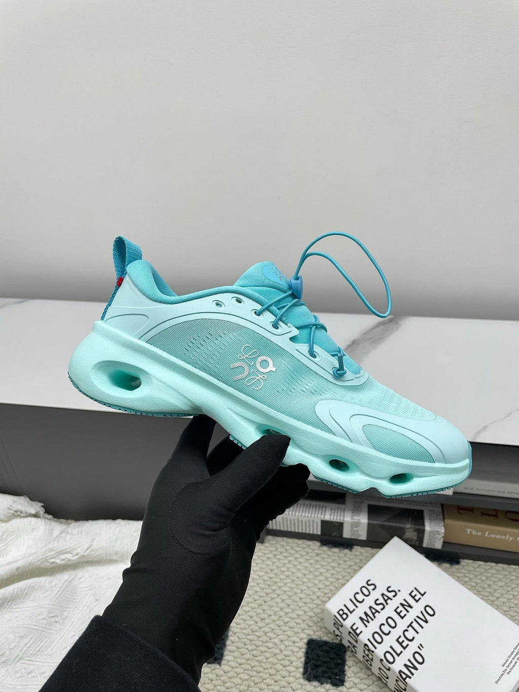 LOEWE 26S CLOUDSOLO SNEAKERS IN AQUA BLUE RECYCLED POLYESTER