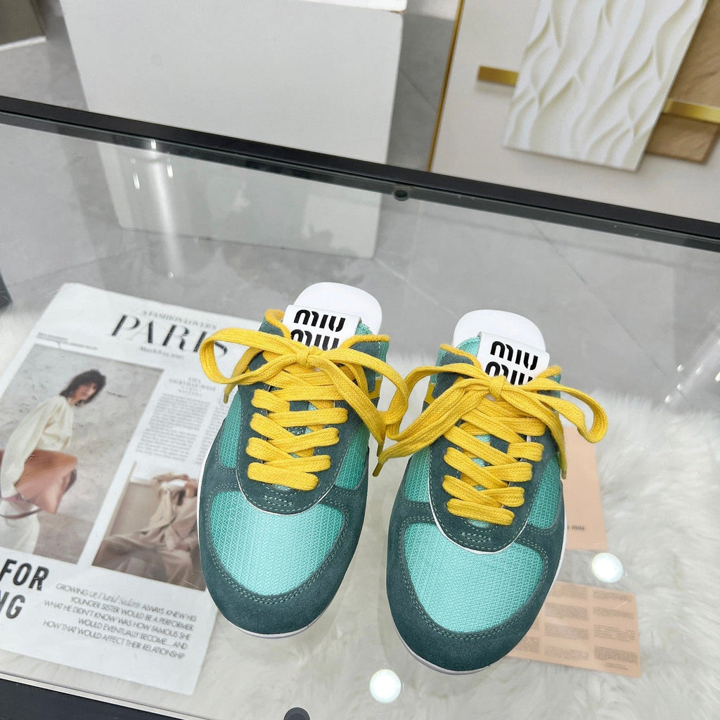 GYMNASIUM SNEAKERS MULES PERSIAN SUEDE AND DARK GREEN TECHNICAL FABRIC