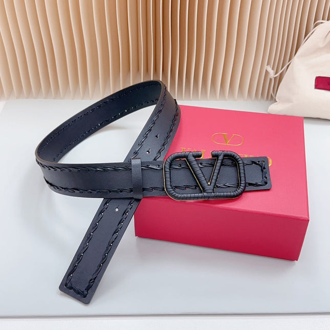 Vlogo Black Leather Buckle 40mm Black