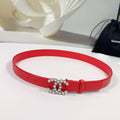 CC BELT 30 MM IN CRIMSON RED SMOOTH CALFSKIN WITH SILVER HARDWARE ATTACH PEARL