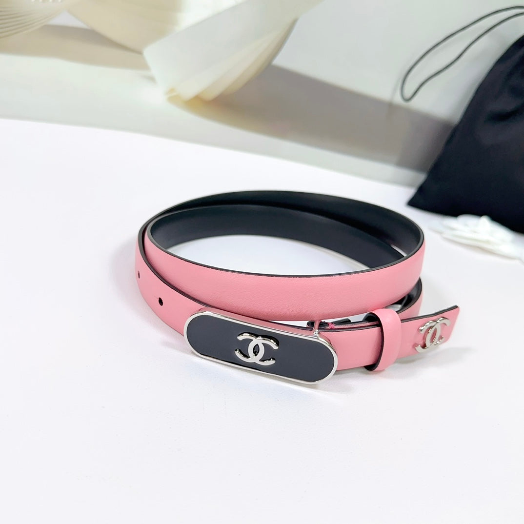 CC BELT 20 MM IN BRIGHT PINK CALFSKIN WITH SILVER MIX BLACK METAL BUCKLE