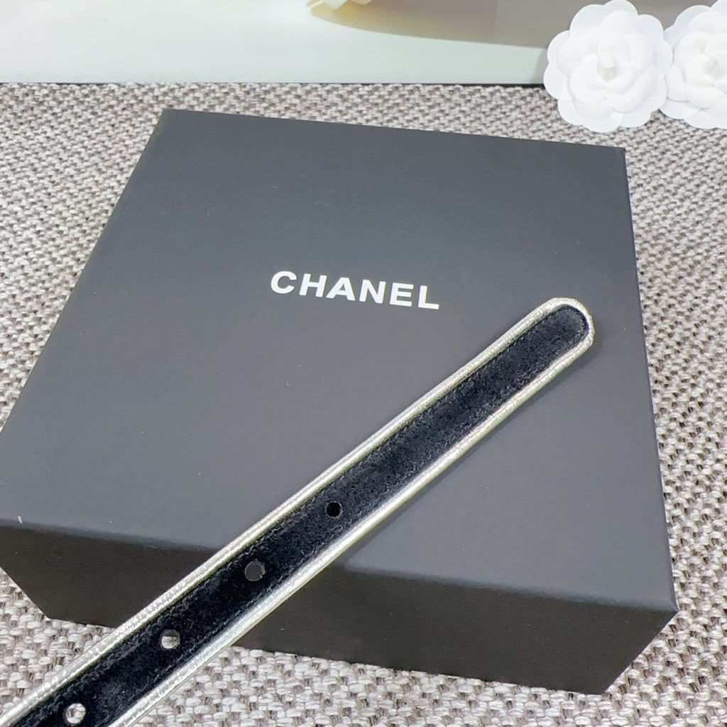 CC BELT 20 MM IN BLACK AND SILVER CALFSKIN WITH METAL BUCKLE