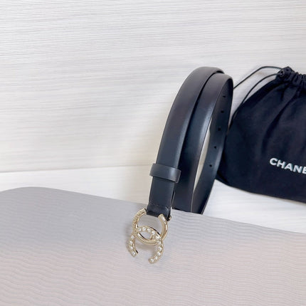 CC BELT 20 MM IN BLACK SMOOTH CALFSKIN GOLD HARDWARE ATTACH RHINSTONE
