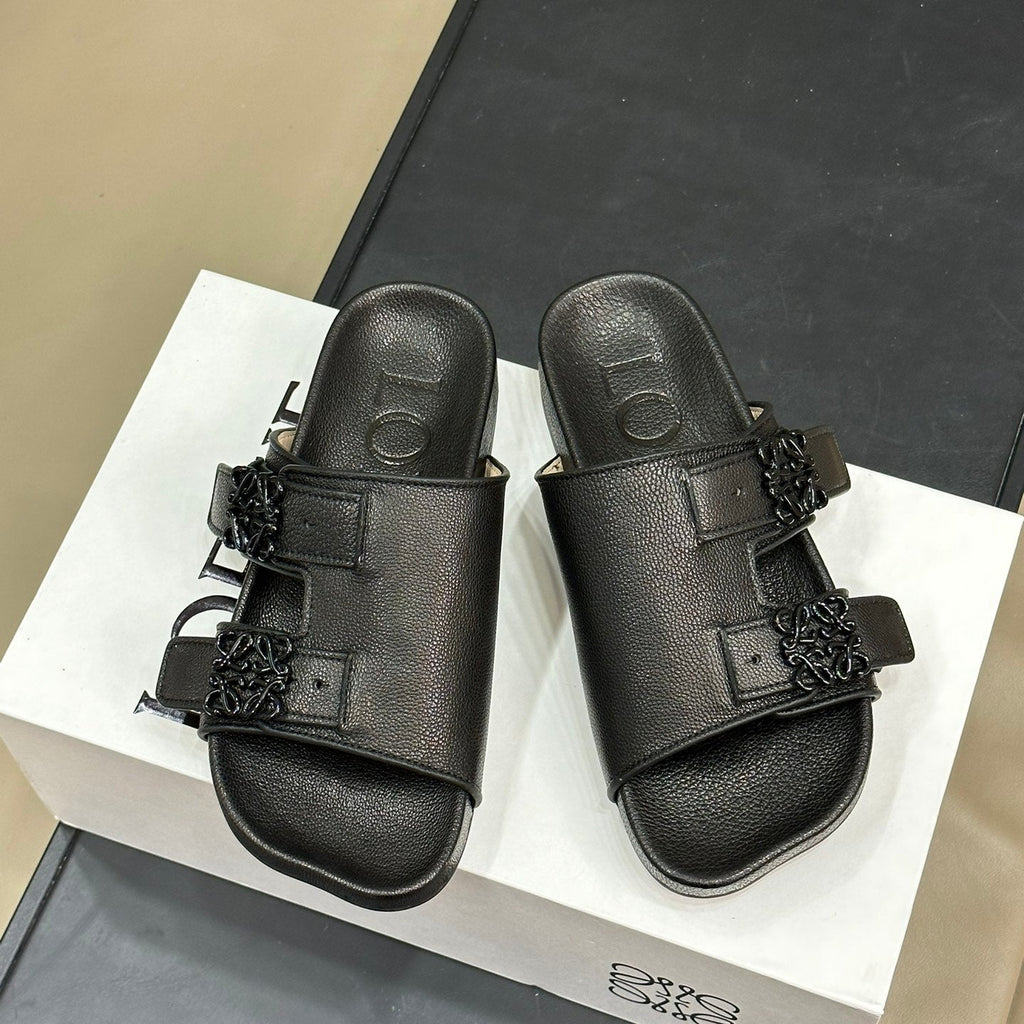 LOEWE 26S EASE SLIDE IN BLACK CALFSKIN