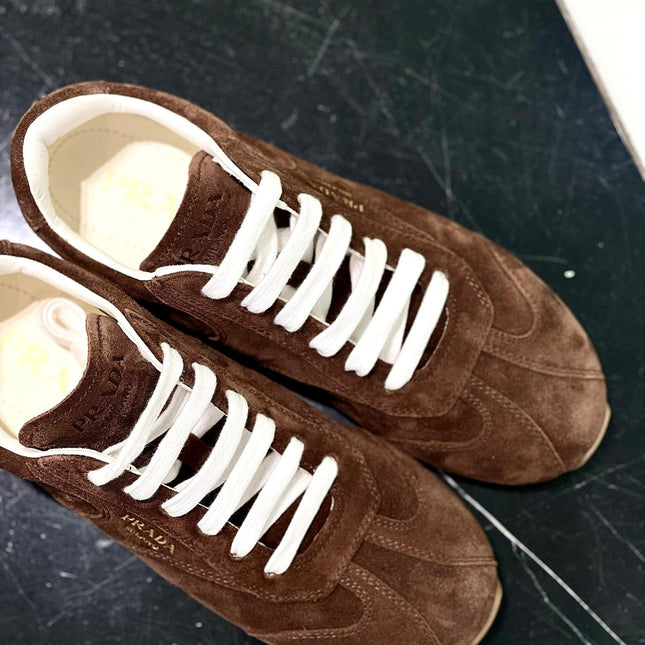 PRADA 25S SNEAKER IN DARK BROWN SUEDE STYLE 6