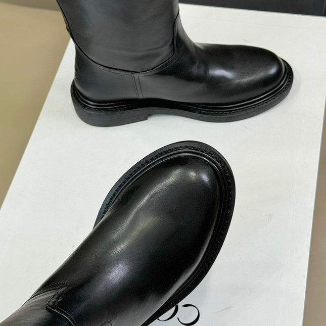 CELINE 26S HIGH-TOP BOOTS IN BLACK CALFSKIN WITH GOLD HARDWARE