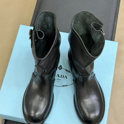 PRADA 25S ANKLE BOOTS IN DARK BLACK BROWN CALFSKIN