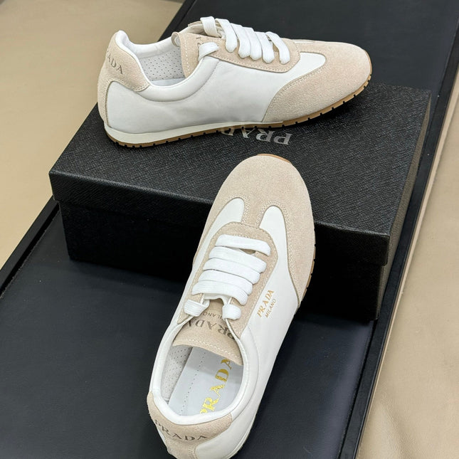 PRADA 25S SNEAKER IN WHITE MIX BEIGE SUEDE STYLE 5