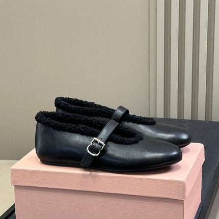 ALAIA 25S MARY JANE SHEARLING FLATS IN BLACK CALFSKIN
