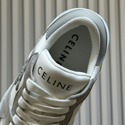 CELINE 26S WEDGE SNEAKERS IN WHITE CALFSKIN AND GREY SUEDE