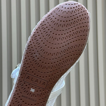 ALAIA 26S MARY JANE BALLET FLATS IN WHITE MESH AND GLOSSY CALFSKIN
