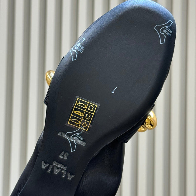 ALAIA 26S KNIT BALLET FLATS IN BLACK LAMBSKIN WITH GOLD HARDWARE
