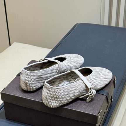 ALAIA 26S KNIT BALLET FLATS IN BEIGE SUEDE