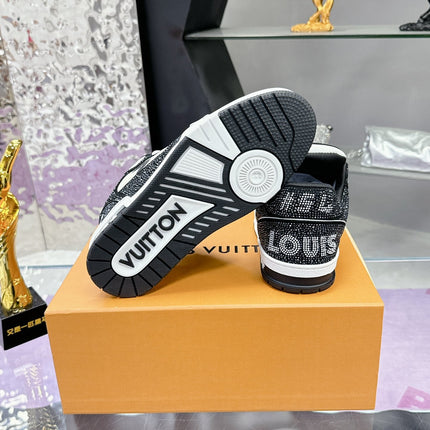 LV 26S TRAINER SNEAKERS IN BLACK WHITE CALFSKIN WITH RHINESTONE