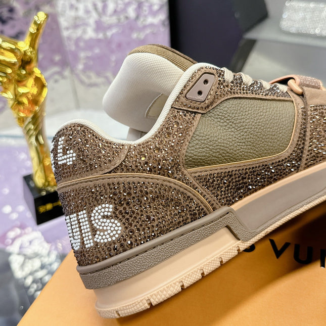 LV 26S TRAINER SNEAKERS IN BEIGE BROWN CALFSKIN WITH RHINESTONE
