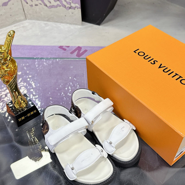 LV 26S SPORT SANDALS IN WHITE AND DARK BROWN CALFSKIN